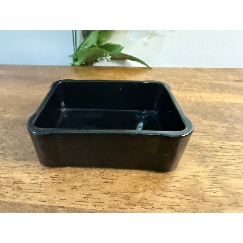 Vintage Black Amethyst Glass Rectangular Dish Deep Purple Vanity Trinket Box